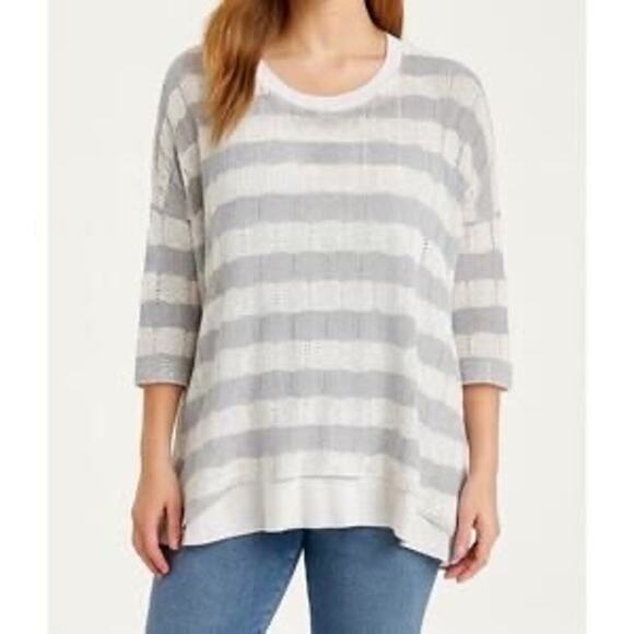 New GRACE ELEMENTS Pointelle Beige Winter White Striped Knit Layered Sweater Sm - Picture 2 of 15